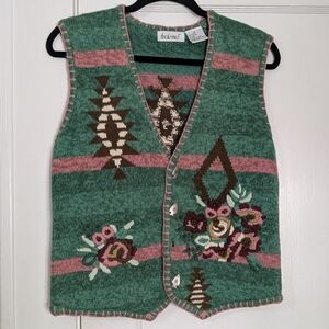 That’s Me! Southwest Floral Knit Vest Size M Ramie Cotton Vintage Y2K